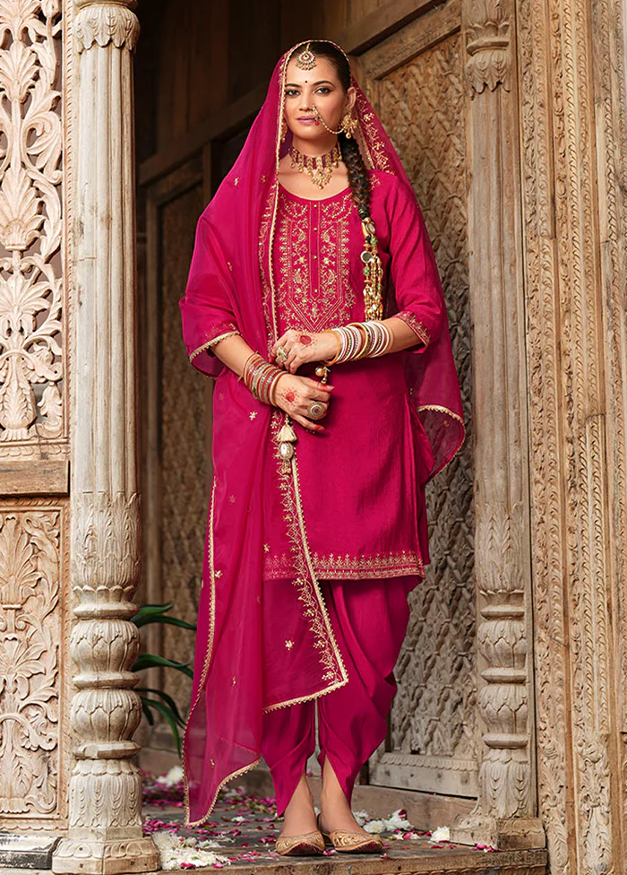 3 Pc Pink Silk Suit Set