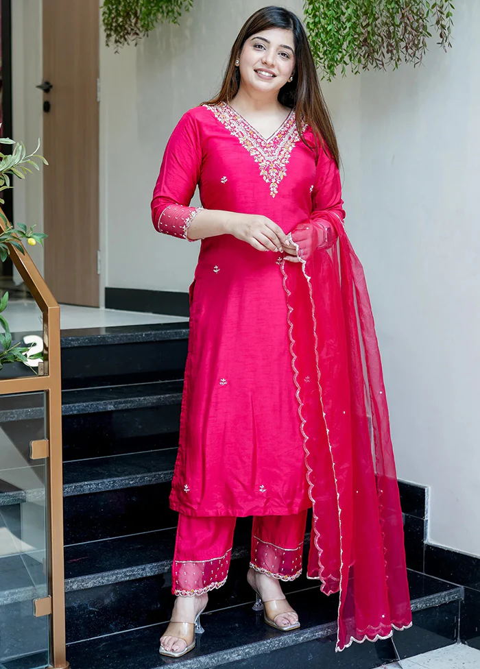 3 Pc Pink Silk Suit Set