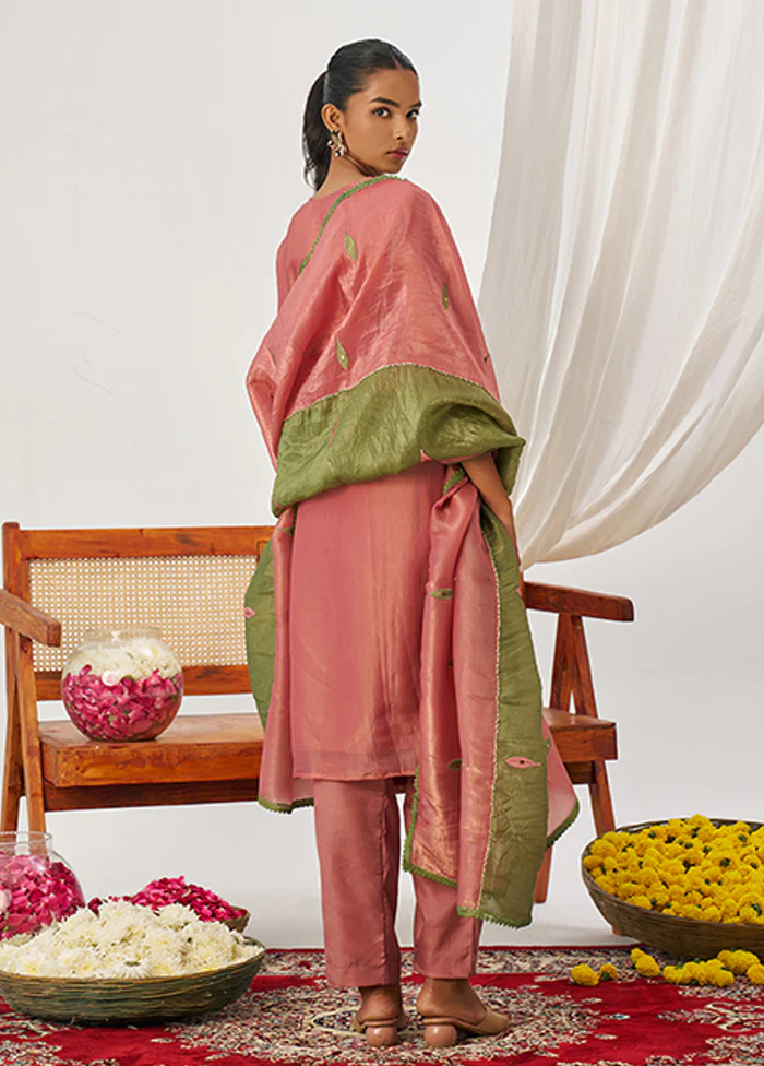 3 Pc Pink Silk Suit Set - Image 3