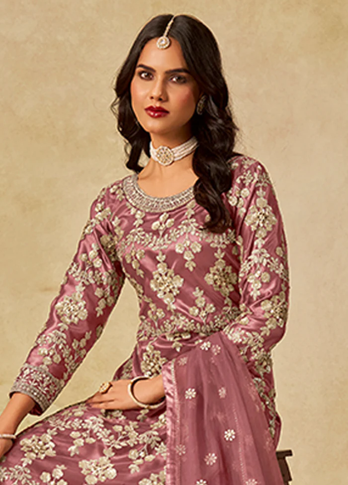 3 Pc Pink Silk Plazzo Suit Set - Image 2