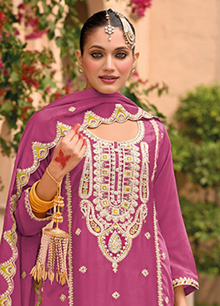 3 Pc Pink Silk Sharara Suit Set - Image 2