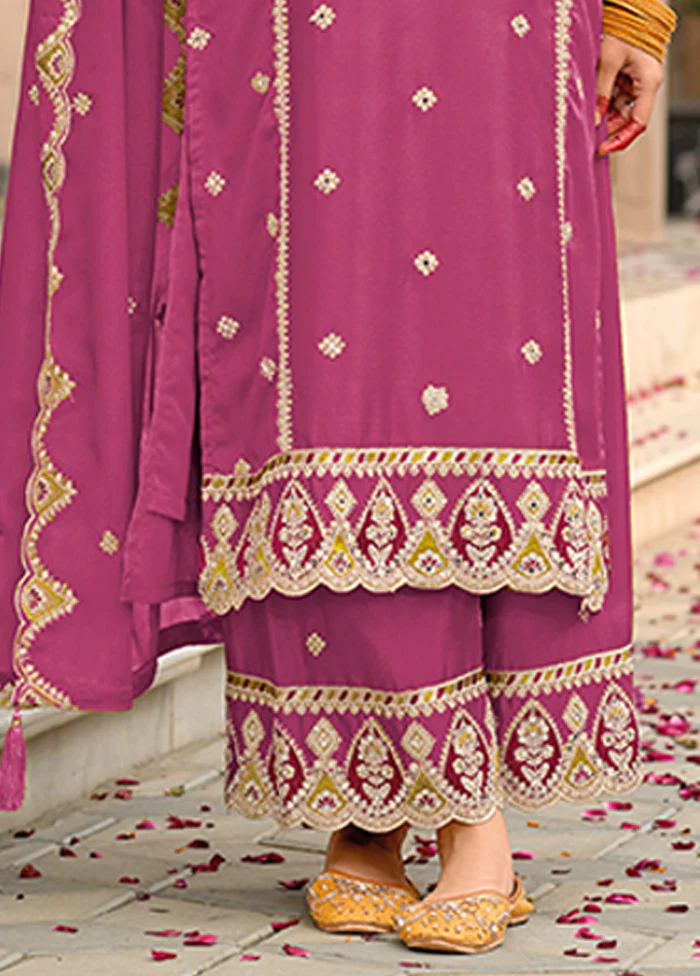 3 Pc Pink Silk Sharara Suit Set - Image 3