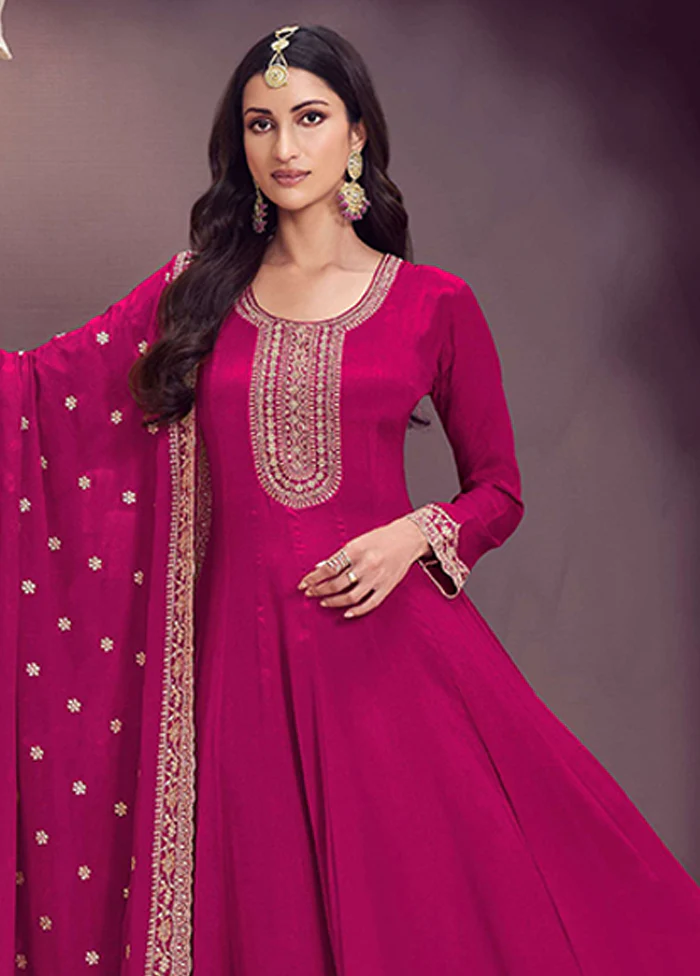 3 Pc Pink Silk Anarkali Suit Set - Image 2