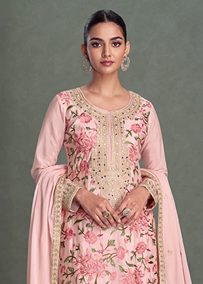 3 Pc Pink Silk Palazzo Suit Set - Image 2