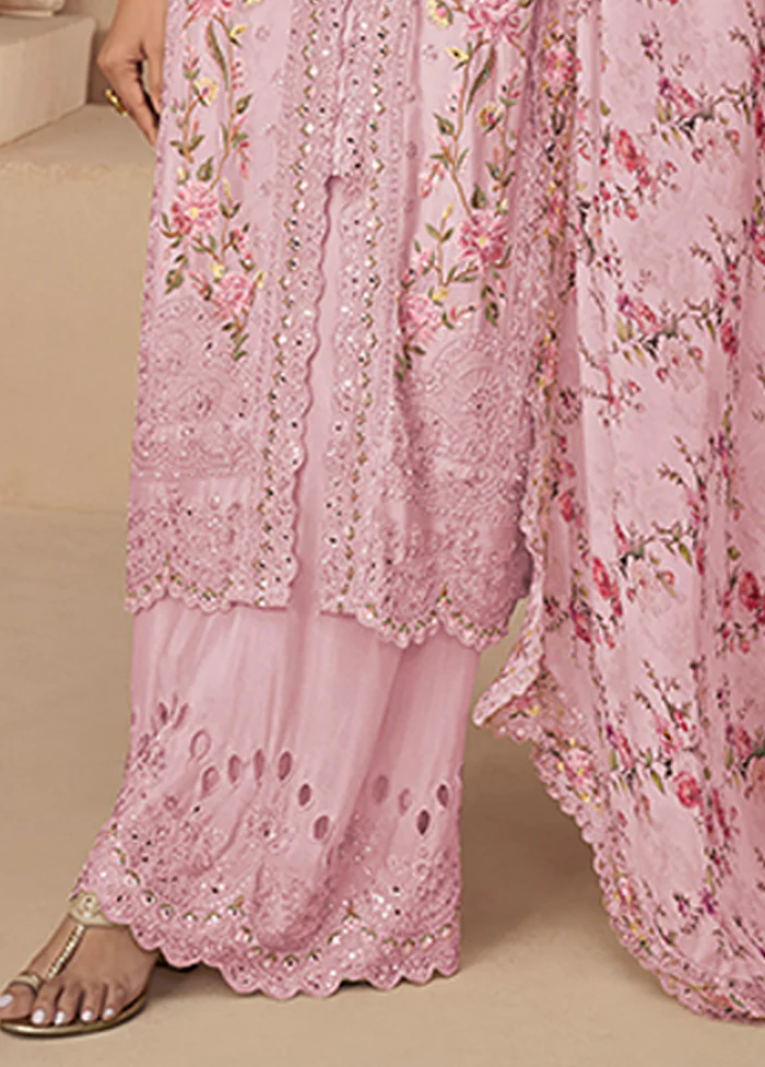 3 Pc Pink Silk Plazzo Suits Set - Image 3