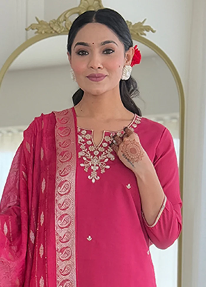 3 Pc Pink Silk Suit Set - Image 2