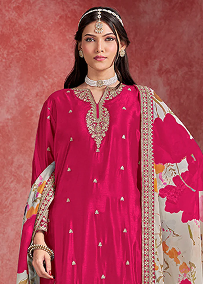 3 Pc Pink Silk Sharara Suits Set - Image 2
