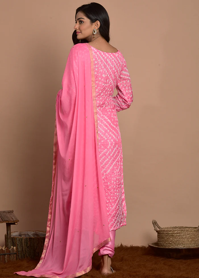 3 Pc Pink Silk Suit Set With Dupatta - Image 2