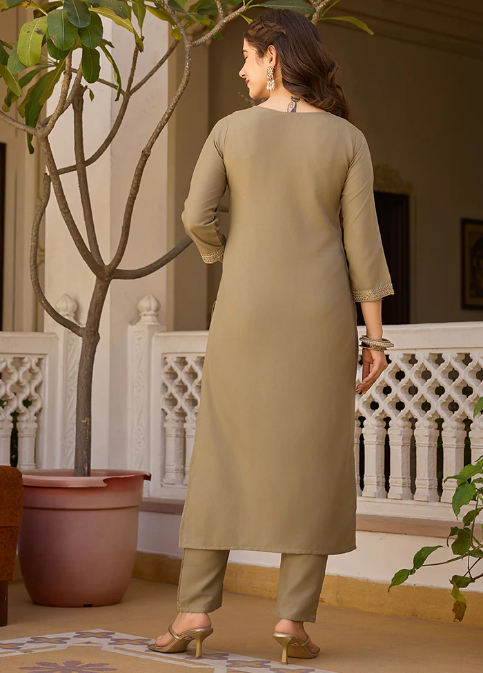 3 Pc Pista Green Readymade Rayon Dupatta Suit Set - Image 3