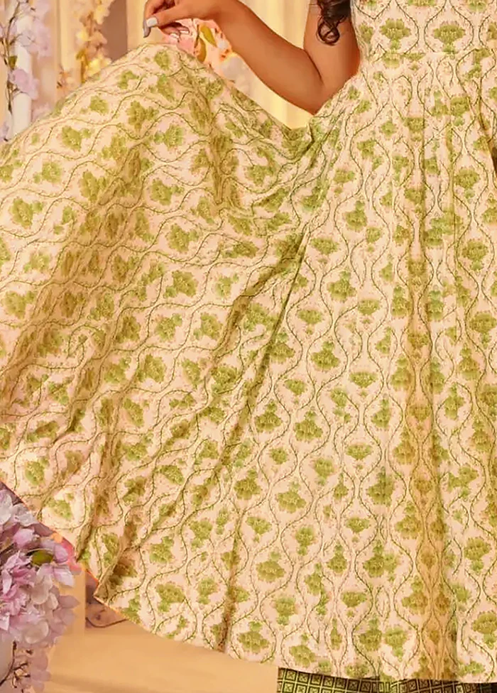 3 Pc Pista Green Readymade Silk Dupatta Suit Set - Image 3