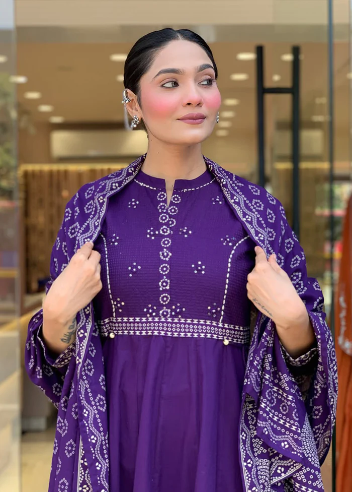 3 Pc Purple Cotton Suit Set - Image 2