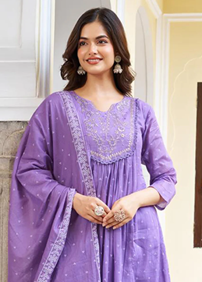 3 Pc Purple Cotton Suit Set - Image 2