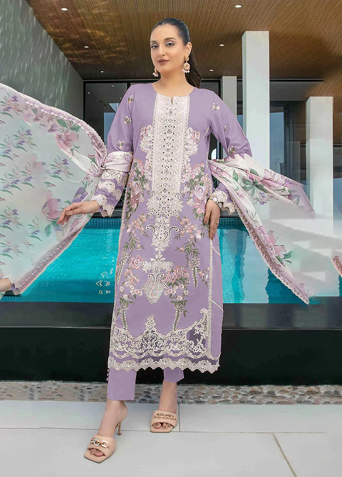 3 Pc Purple Cotton Suit Set