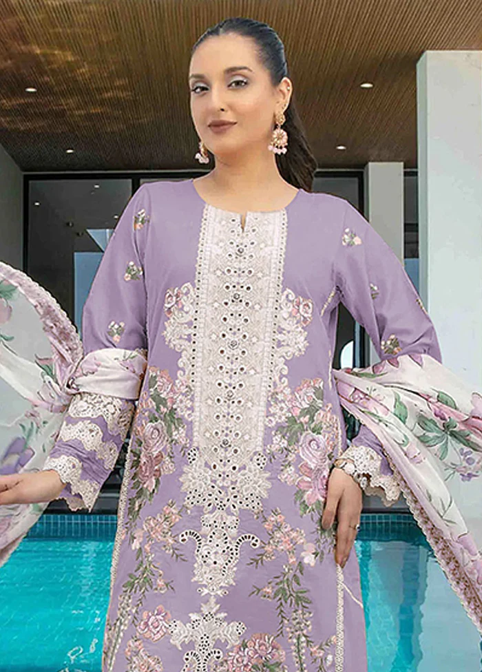 3 Pc Purple Cotton Suit Set - Image 2