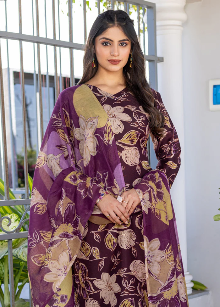 3 Pc Purple Cotton Suit Set - Image 2