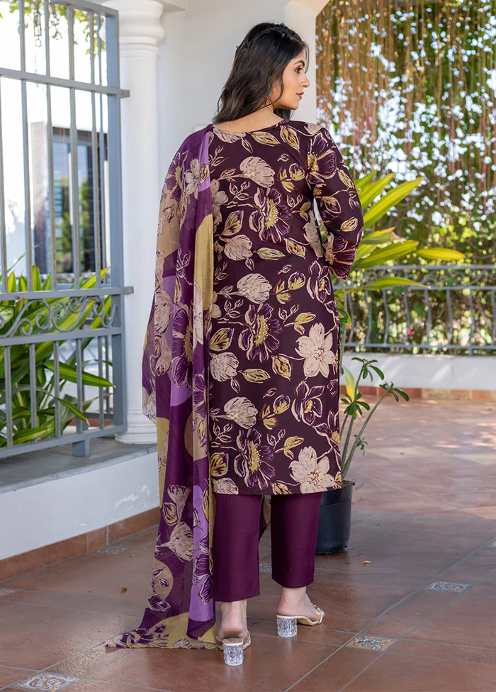 3 Pc Purple Cotton Suit Set - Image 3