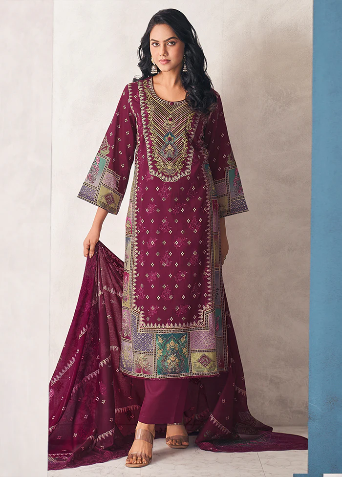 3 Pc Purple Cotton Suit Set