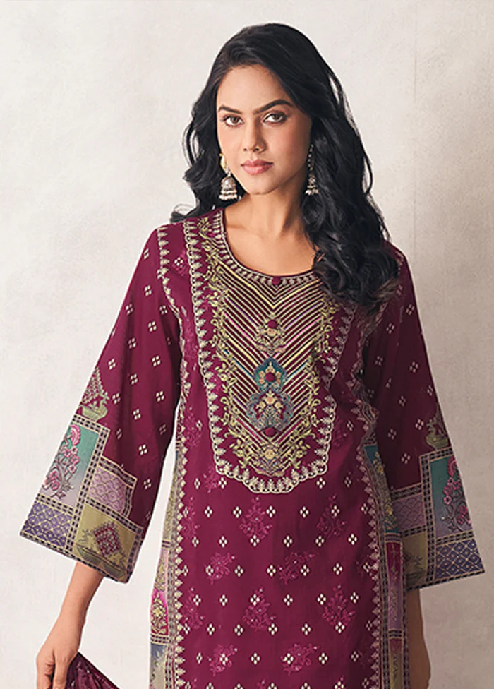 3 Pc Purple Cotton Suit Set - Image 2