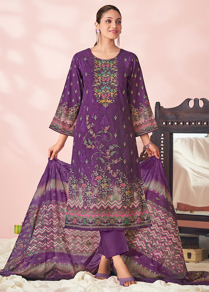 3 Pc Purple Cotton Suit Set