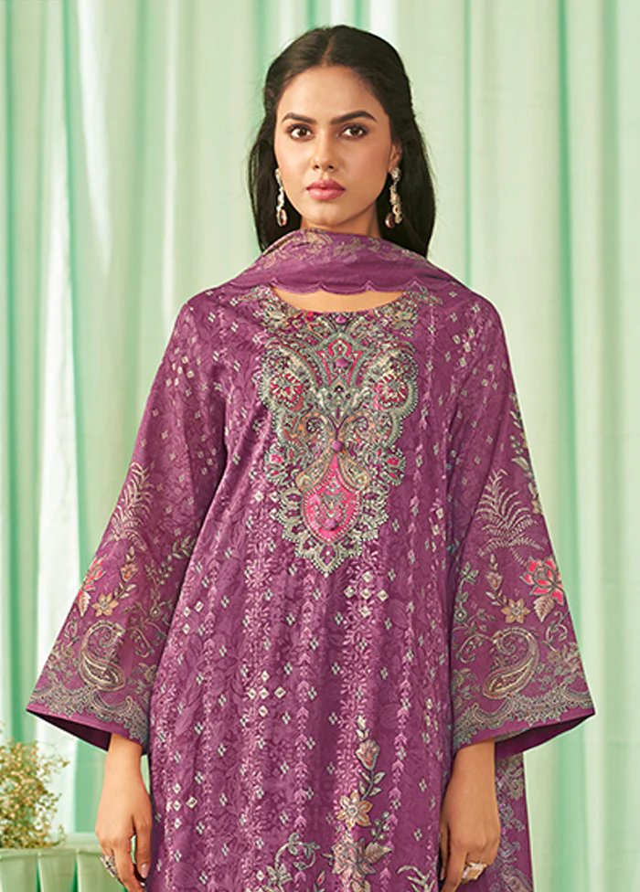 3 Pc Purple Cotton Suit Set - Image 2