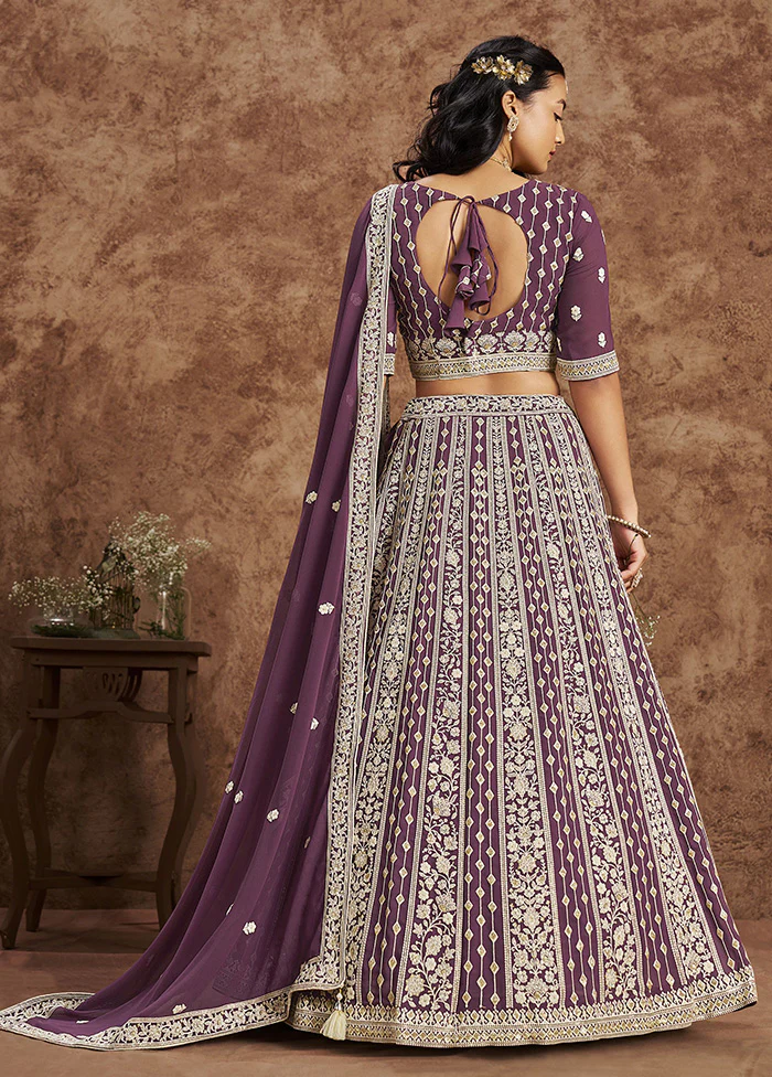 3 Pc Purple Georgette Semi Stitched Lehenga Set - Image 2