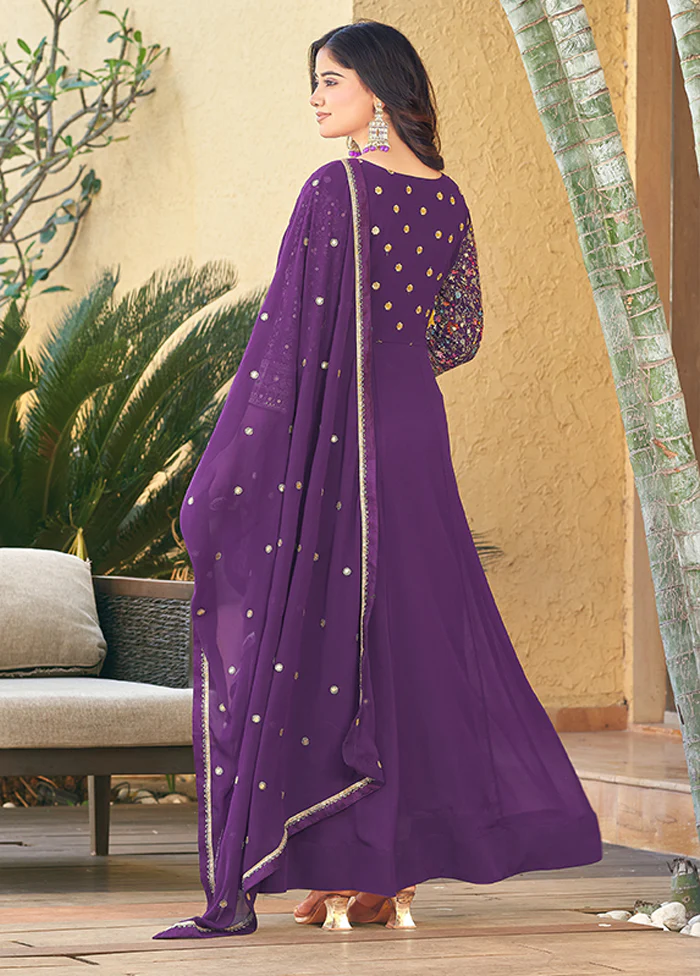 3 Pc Purple Georgette Anarkali Suits Set - Image 3