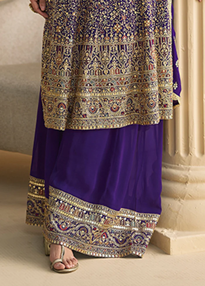 3 Pc Purple Georgette Palazzo Suit Set - Image 3