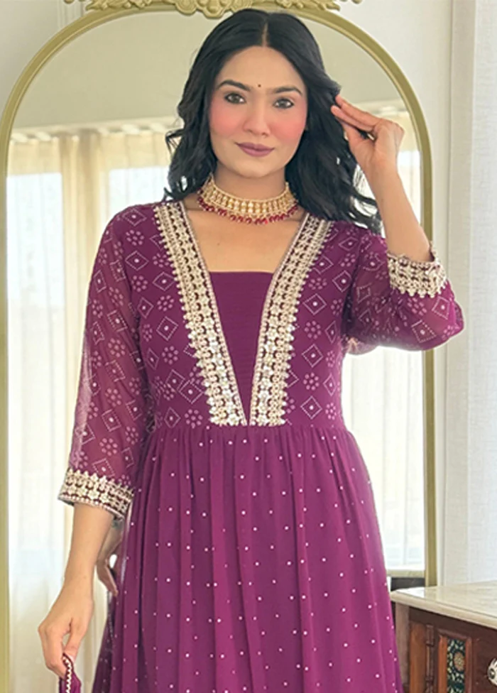 3 Pc Purple Georgette Suit Set - Image 2