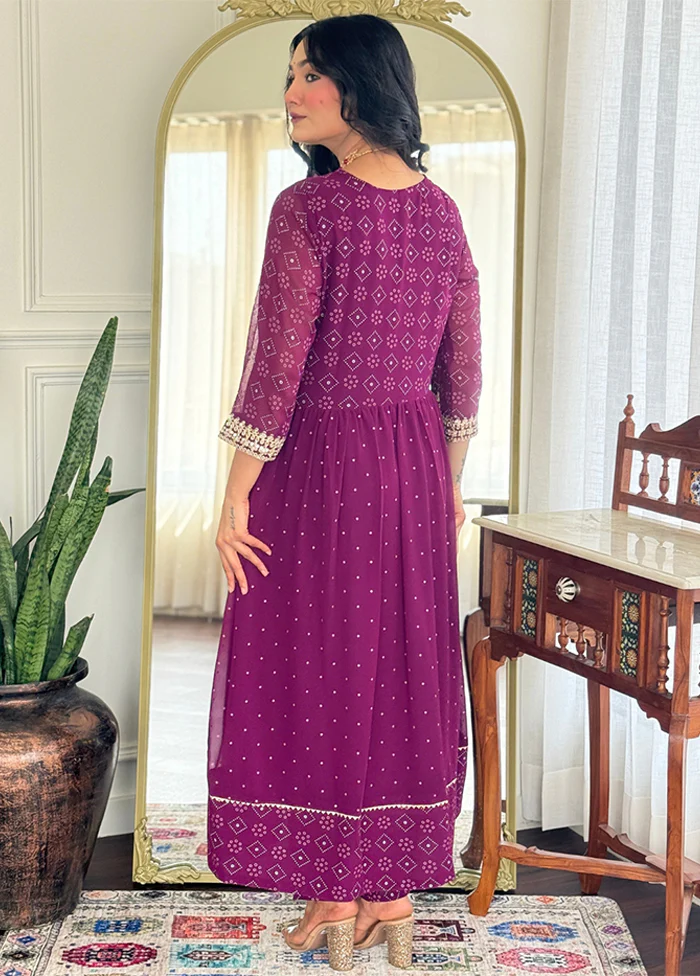 3 Pc Purple Georgette Suit Set - Image 3