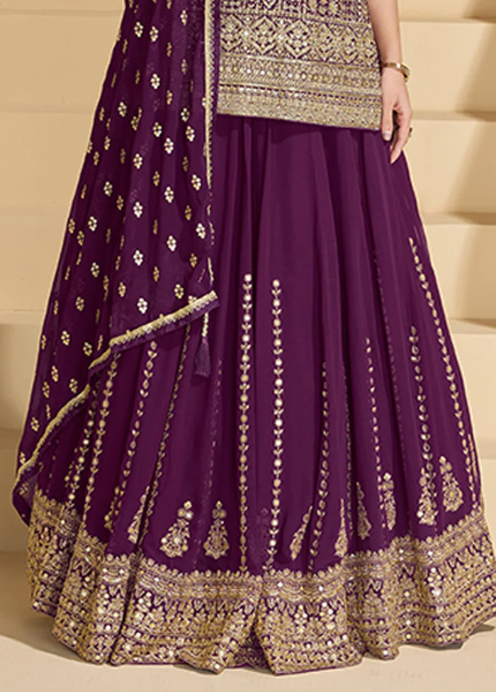 3 Pc Purple Georgette Sharara Suits Set - Image 3