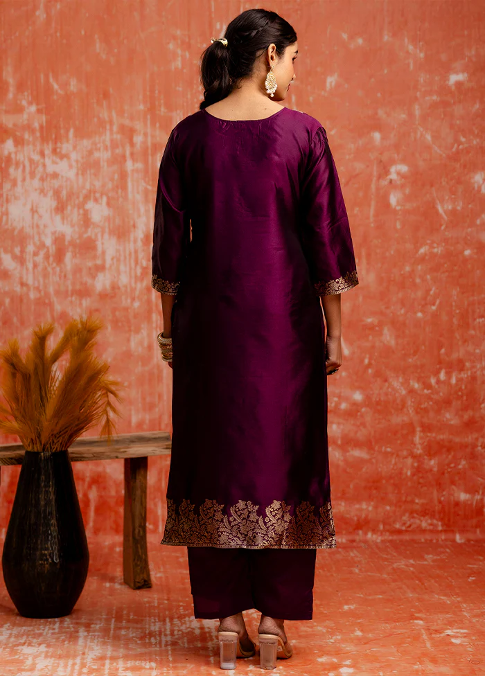 3 Pc Purple Readymade Cotton Dupatta Suit Set - Image 3