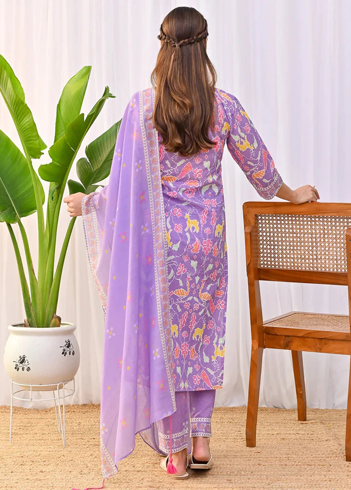 3 Pc Purple Readymade Rayon Dupatta Suit Set - Image 2