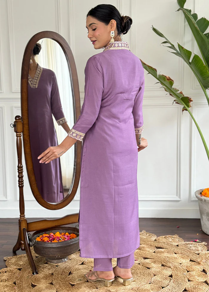 3 Pc Purple Readymade Viscose Dupatta Suit Set - Image 2