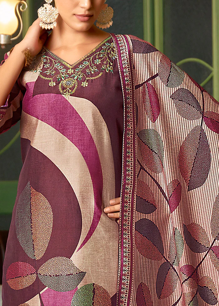 3 Pc Purple Readymade Viscose Dupatta Suit Set - Image 3