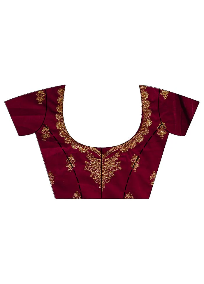 3 Pc Purple Silk Semi Stitched Lehenga Set - Image 3