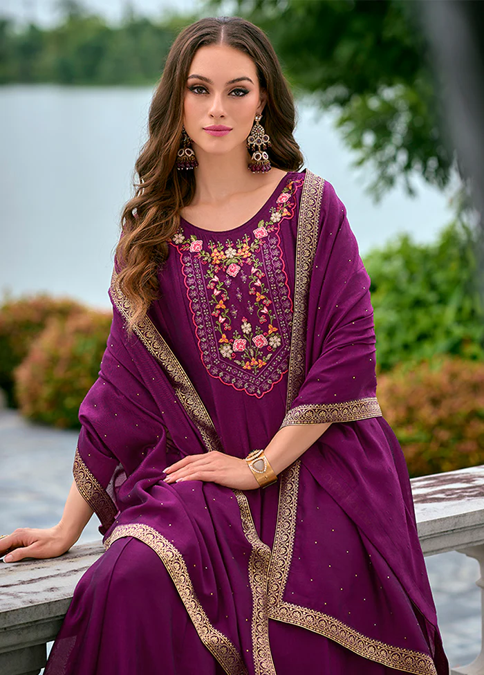 3 Pc Purple Silk Suit Set - Image 2