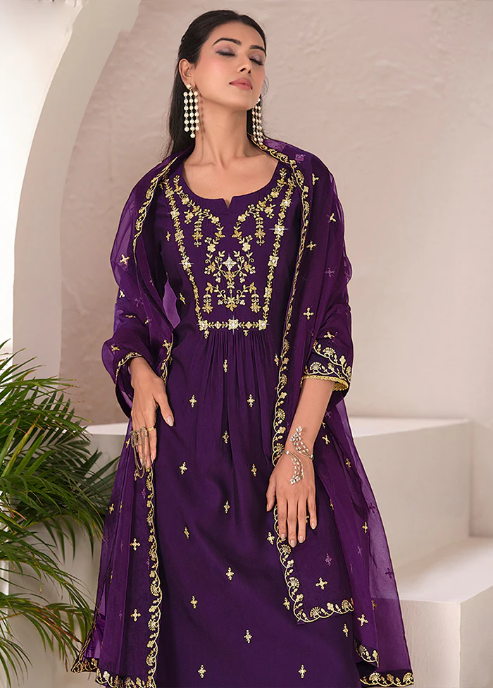 3 Pc Purple Silk Suit Set - Image 2