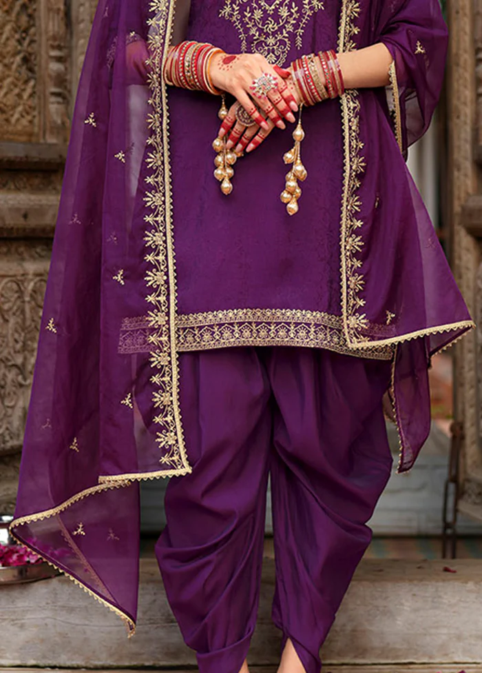 3 Pc Purple Silk Suit Set - Image 3