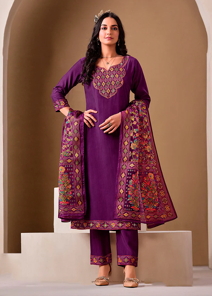 3 Pc Purple Silk Suit Set