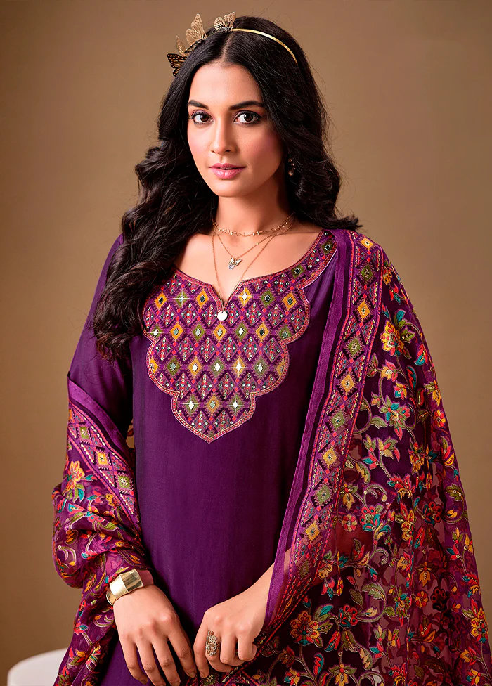 3 Pc Purple Silk Suit Set - Image 2