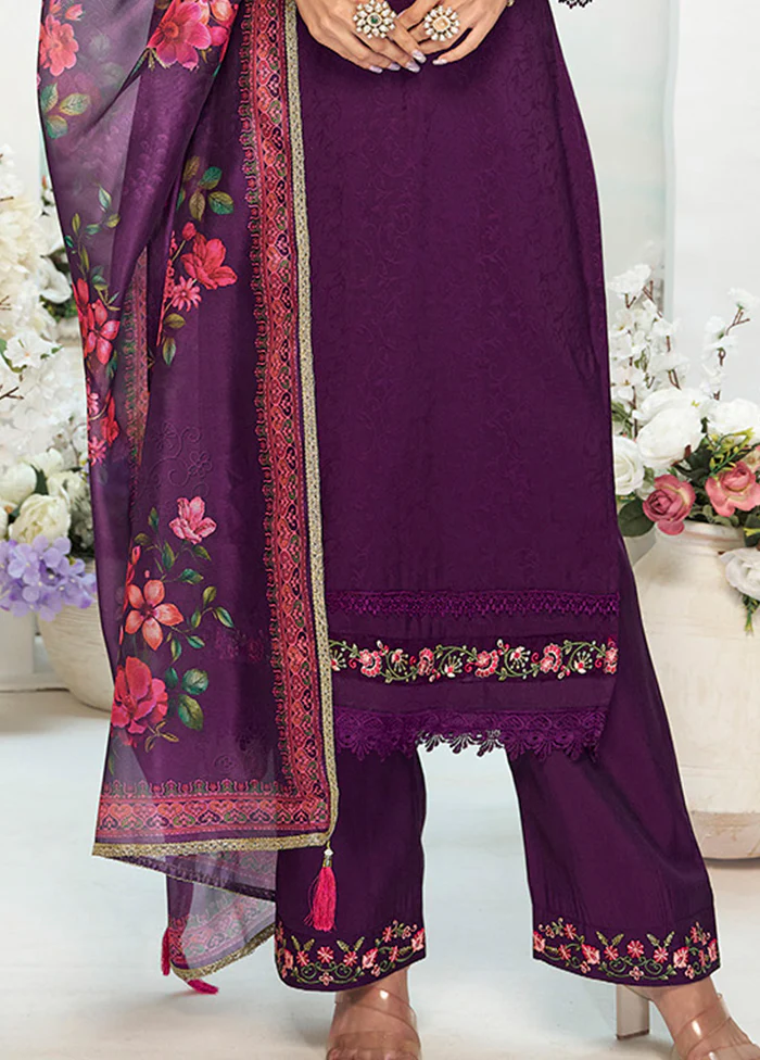 3 Pc Purple Silk Suit Set - Image 3