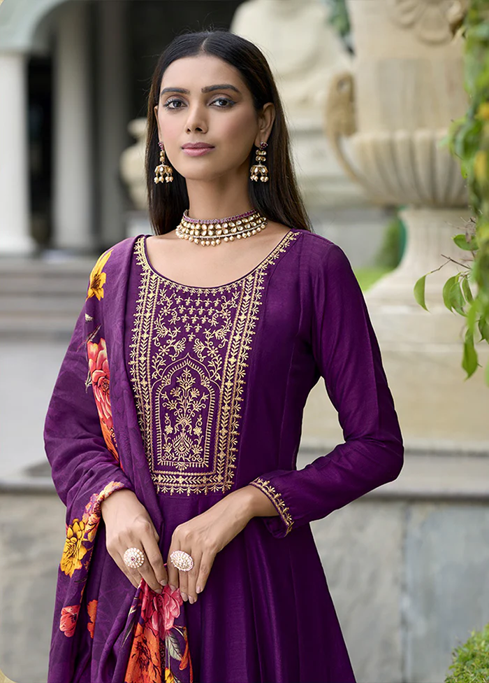 3 Pc Purple Silk Suit Set - Image 2