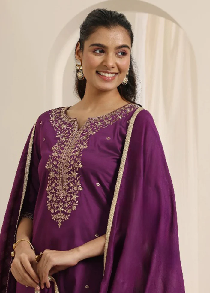 3 Pc Purple Silk Suit Set - Image 2