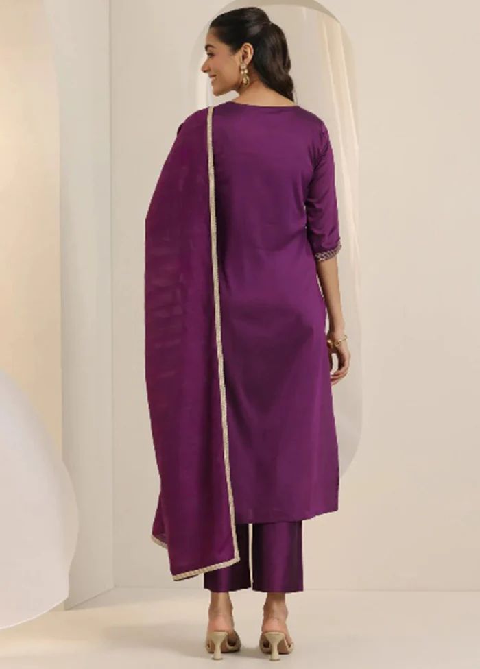 3 Pc Purple Silk Suit Set - Image 3