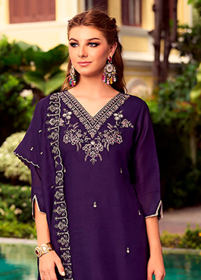 3 Pc Purple Silk Suit Set - Image 2