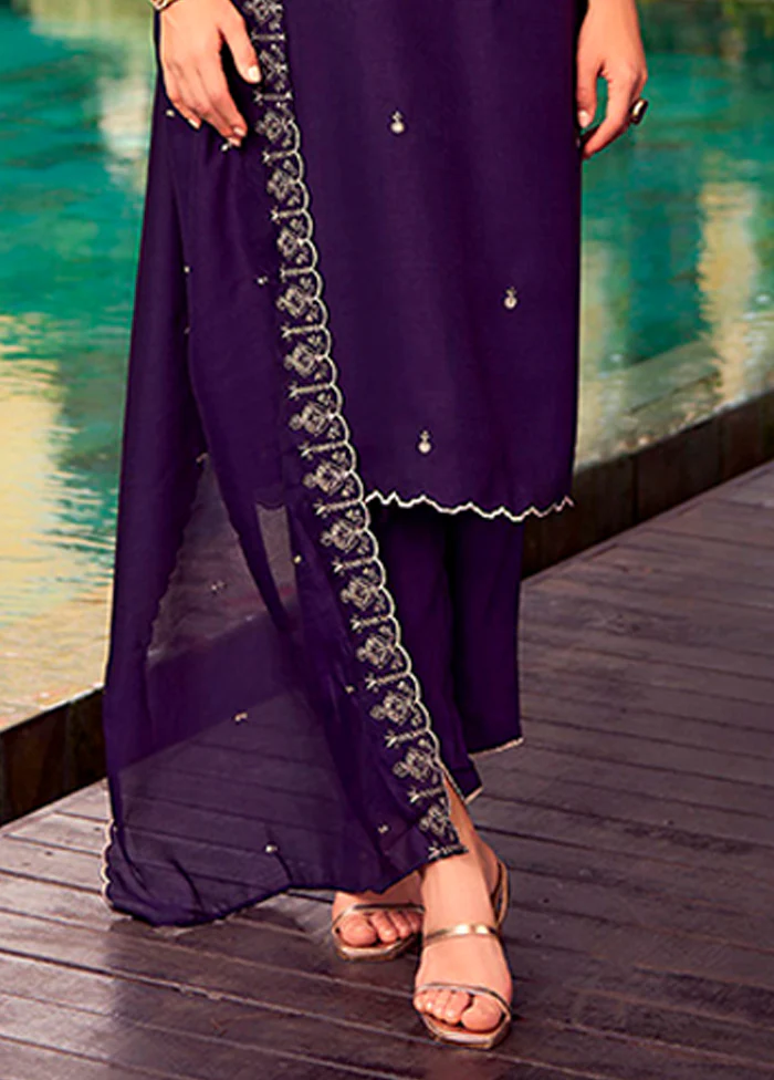 3 Pc Purple Silk Suit Set - Image 3