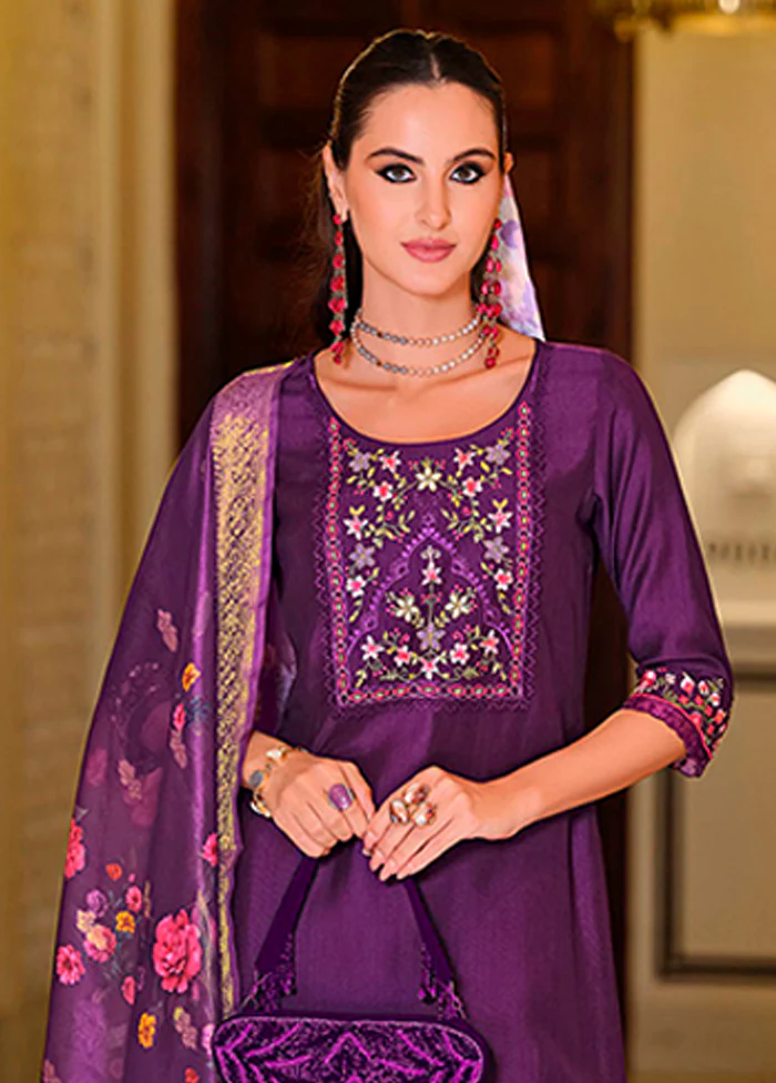 3 Pc Purple Silk Suit Set - Image 2