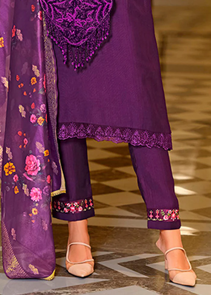 3 Pc Purple Silk Suit Set - Image 3