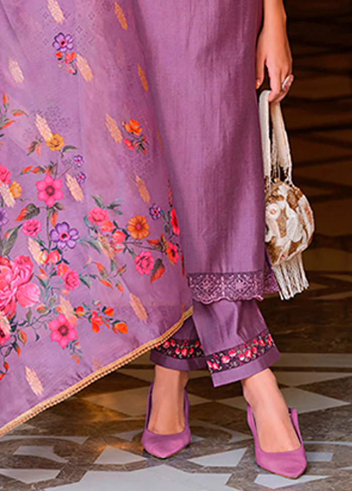 3 Pc Purple Silk Suit Set - Image 3