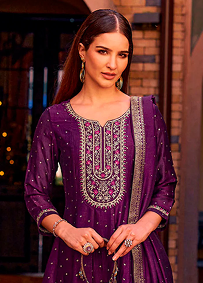 3 Pc Purple Silk Suit Set - Image 2